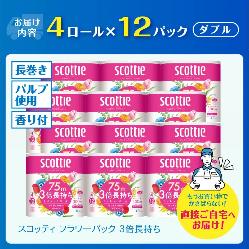 3倍長持ち スコッティ トイレットペーパー フラワーパック ダブル 48ロール [sf030-001]