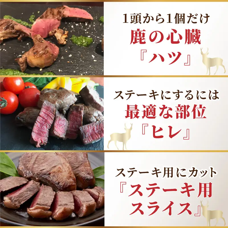 北見エゾシカ 熟成肉山の恵みセット ( 肉類 肉 国産 鹿肉 熟成 セット 詰め合わせ 骨付き ロース しんたま 内もも ステーキカット肉 ハバキカット ハツ ヒレ ステーキ用スライス )【025-0050】