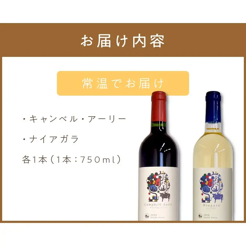 《14営業日以内に発送》キャンベル・アーリー750ml・ナイアガラ750ml 各1本 ( ワイン お酒 酒 ぶどう 赤ワイン 白ワイン セット )【138-0019】