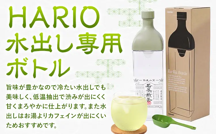 若蒸煎茶 上煎茶 セット 水出しボトル ハリオ 80g 柳田製茶《30日以内に出荷予定(土日祝除く)》鹿児島県 さつま町 ティーパック おうち時間 ティータイム 水出し セット 煎茶 緑茶 日本茶 ギフト 贈答 プレゼント