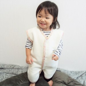 綿毛布スリーパー (Mサイズ) 2way仕様で暖か アイボリー×花柄 毛布の町 (泉大津産)｜ ベビー キッズ sleeper-s [2441]