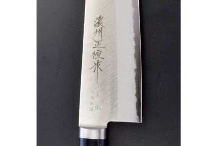 H25-10 青紙三徳包丁165mm 濃州正恒作 黒合板柄 口金付（CA-801M）