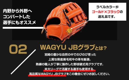 宮崎県産牛革使用 WAGYU JB 硬式用 グラブ 外野手用 JB-008(オレンジ/右投げ用)