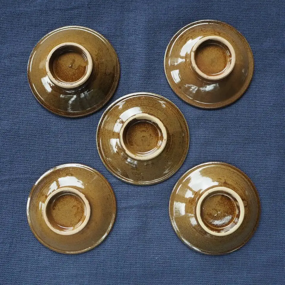 小石原焼飛鉋三寸深皿5枚セット(金丸窯)直径約9cm H25