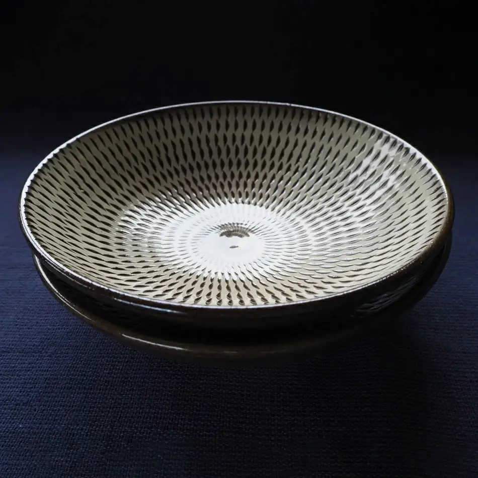 小石原焼飛鉋五寸深皿２枚セット(金丸窯)直径約15cm H27
