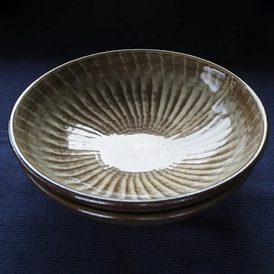 小石原焼刷毛目五寸深皿２枚セット(金丸窯)直径約15cm H28