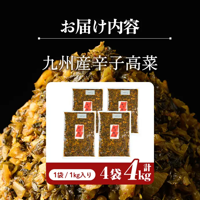 a568-B 九州産辛子高菜4kg(1kg×4パック)【九州新進】姶良市 国産 九州産 たかな 漬物 漬け物 ご飯のお供 おかず おつまみ おにぎり 常温 常温保存