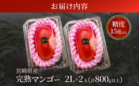 ≪ 先行予約 ≫ 糖度15度以上!! 数量限定 南国宮崎 完熟マンゴー 2L 2玉_BD73-23