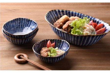 【陶器市特集】【波佐見焼】染十草 手造り 楕円鉢・楕円小鉢 ボウル セット 食器 皿 【陶豊】 [OE03] 波佐見焼