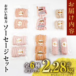 おおいた 味力 ソーセージセット(合計2.28kg・全6種)豚肉 鶏肉 鳥肉 とり肉 詰め合わせ 詰合せ あらびき ベーコン ウインナー お弁当 惣菜 おかず おつまみ 国産 冷凍【DP69】【まるひで】