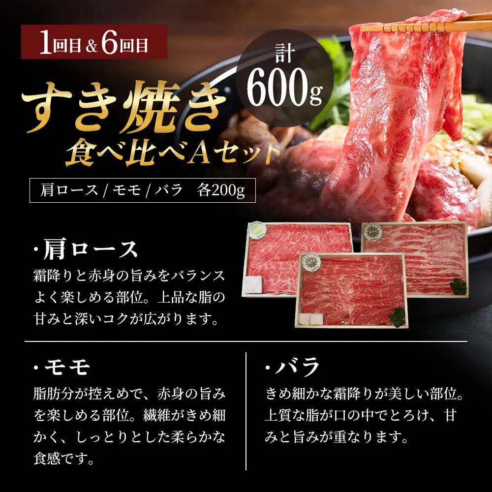 神戸牛 定期便 6ヶ月 すき焼き用セット 焼肉用セット すき焼き用＆すじ肉  希少部位 焼肉セット サイコロステーキ