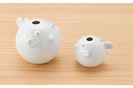 【陶器市特集】【波佐見焼】 一輪挿し ・ふぐ大小（白釉・つや有り） インテリア 陶器 雑貨 【アトリエやま】 [RE11]  波佐見焼