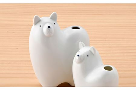 【陶器市特集】【波佐見焼】 一輪挿し ・犬大小（白釉・つや有り） インテリア 陶器 雑貨 【アトリエやま】 [RE12]  波佐見焼