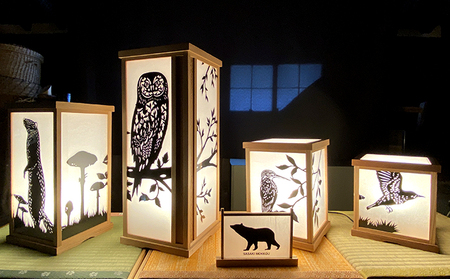 【笹木木工×早川鉄兵】切り絵のミニパネル インテリア 工芸品 LEDプッシュ式ライト 