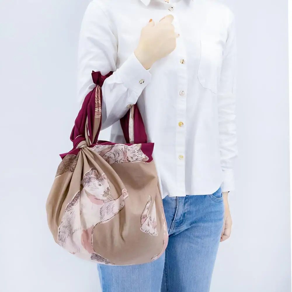 【三陽商事】風呂敷 浅山美里 CATS｜京都 猫柄 結ぶだけでバッグに早変わり エコバック 綿100％