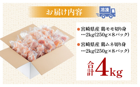 宮崎県産 鶏肉 モモ・ムネ切り身 合計4kg 鶏肉