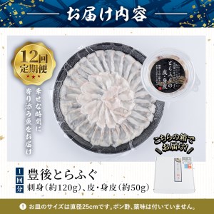 ＜定期便・全12回 (連続)＞とらふぐ刺身 (総量約2kg・2-3人用×12回) とらふぐ ふぐ フグ ふぐ刺し フグ刺し ふぐ刺身 フグ刺身 刺身 鮮魚 冷凍 養殖 国産 大分県 佐伯市【AB201】【柳井商店】