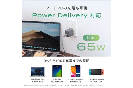MOTTERU(モッテル) Power Delivery65W対応 USB Type-C×1ポート、USB Type-A×1ポート 合計最大63W AC充電器 かしこく充電 ２年保証 もってる（MOT-ACPD65WU1）エアリーホワイト