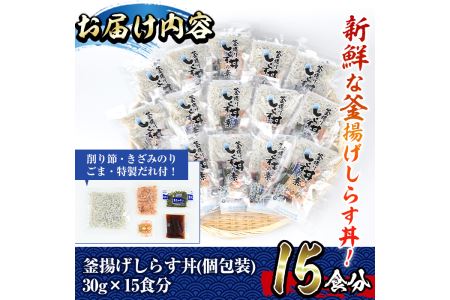 宮崎日向灘どれ釜揚げしらす丼(15食分)魚 小魚 魚介類 小分け シラス おつまみ カルシウム 釜揚げ 冷凍 海鮮丼 【E-10】【水永水産】