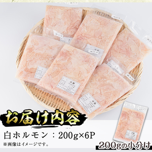 白ホルモン(約計1.2kg・200g×6P)豚肉 もつ モツ 小分け 冷凍 国産 おかず おつまみ【J-5】【幸食品】