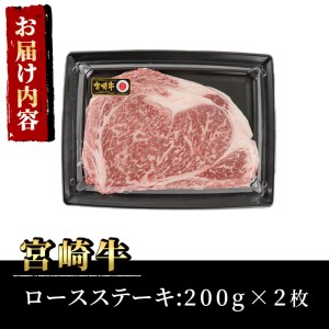 宮崎牛ロースステーキ(計400g・200g×2枚)A4 A5 牛肉 精肉 お肉  焼肉 お取り寄せ 黒毛和牛 ブランド和牛 冷凍 国産 BBQ バーベキュー【P-18】【南日本フレッシュフード株式会社(日本ハムマーケティング株式会社)】