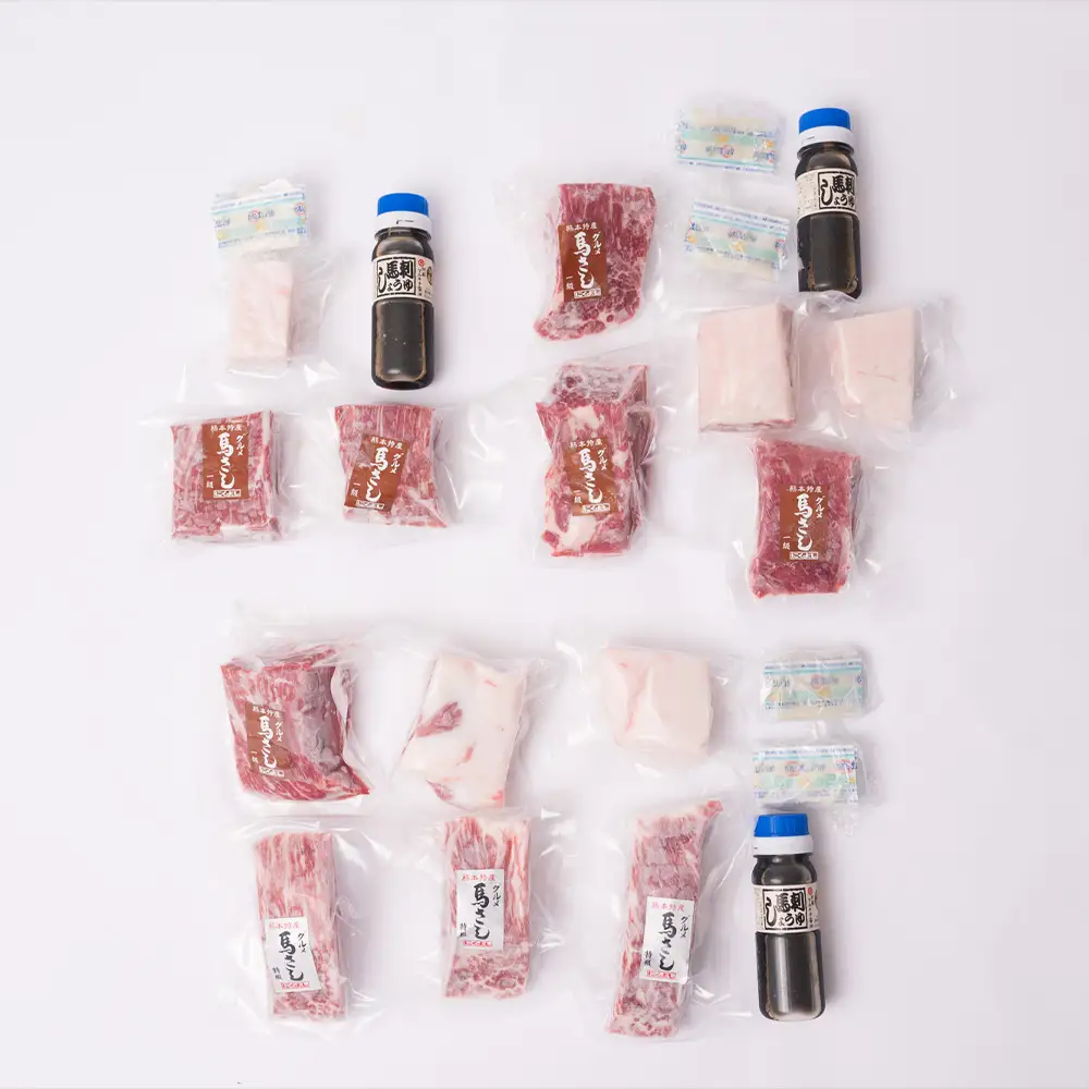 【定期便3回】初めて食べる方にもおすすめ！馬刺し 食べ比べ 熊本名産 酒のつまみ 晩酌 赤身肉 定期便 3ヶ月 合計約1.45kg 全5種類 特選赤身 タテガミ フタエゴ グルメ馬さし1級・特級 醤油・生姜小袋付 ブロック 馬刺し 馬肉 肉 真空パック 冷凍 熊本名産 熊本県 九州