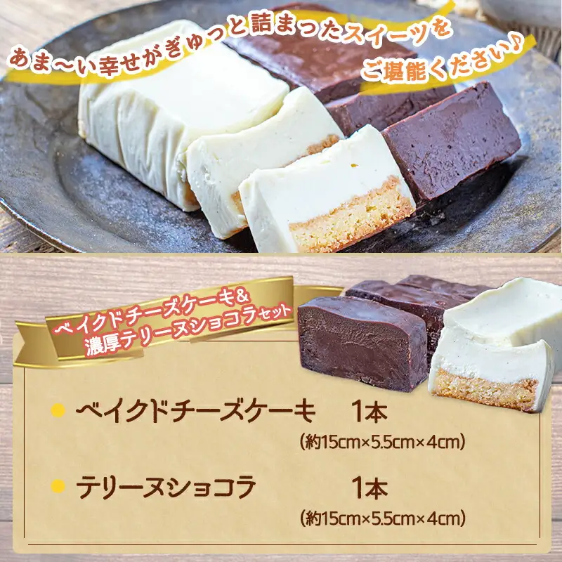 ベイクドチーズケーキ＆濃厚テリーヌショコラセット〔AAJ-C2-003〕_ (都城市) カカオ分72％ チョコレート ヨーグルトの酸味 クリームチーズ 洋菓子 お菓子 スイーツ 四角いケーキ 冷凍 おやつ ショコラケーキ 