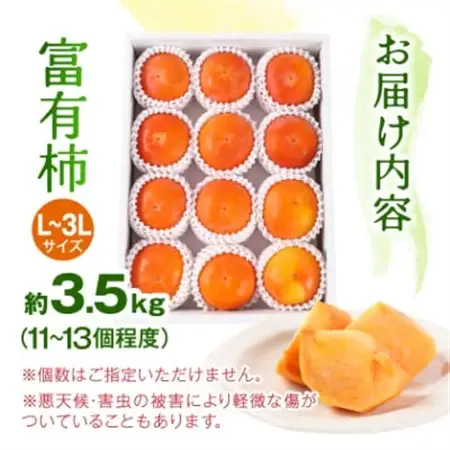 柿【2026年度発送分】ケーズファーム　富有柿　11～13個入　約3.5kg【1017760】