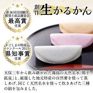 A0-260 創作生かるかん(2個×3種・計6個)と霧島茶(80g)セット！【徳重製菓とらや】