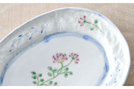 【波佐見焼】小花紋レース 小判皿 プレート 3枚組 食器 皿 【藍水】 [GB27]  波佐見焼