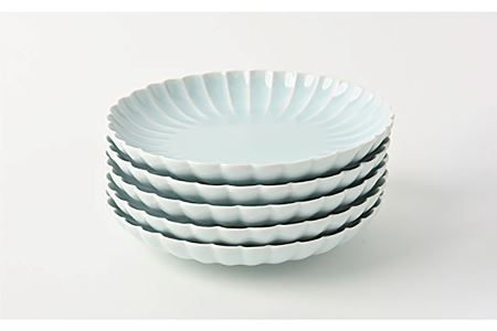 【波佐見焼】菊彫 青白釉 6寸皿 プレート 5枚セット 食器 皿 【福田陶器店】 [PA211]  波佐見焼