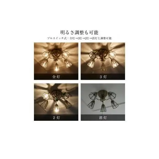 シャンデリア クリスタルグラスクリア プルスイッチ 天井照明 LED電球色付属[639]