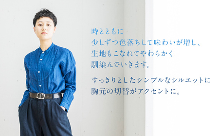 手染めリネン切替シャツ　サイズ１　INDIGO（藍染） AO021