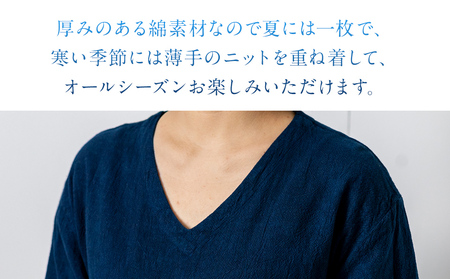 ワンピース 手染め コットンセンターギャザーワンピース INDIGO （藍染） TS12-W01-N Vネック ポケット センターギャザー ワンピース フリーサイズ 天然染 AO055