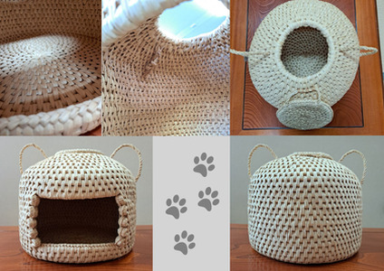 【小谷村伝統工芸品】藁で作るキャットハウス「猫つぐら」（猫耳・蓋つき）