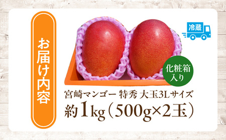 【2026年発送先行予約】《数量・期間限定》完熟！宮崎マンゴー 特秀 大玉3Lサイズ 2玉化粧箱入り 国産 マンゴー 特秀品 2玉 化粧箱 化粧箱入り 完熟 大玉 3L 冷蔵 フルーツ 果物 旬の果物 くだもの 特産品 お取り寄せ 贈答 ギフト