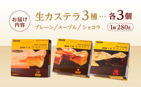 半熟生カステラ3個(プレーン・メープル・ショコラ)×3セット / カステラ かすてら 卵 人気 長崎 / 諫早市 / 株式会社菓秀苑森長 [AHAG008]