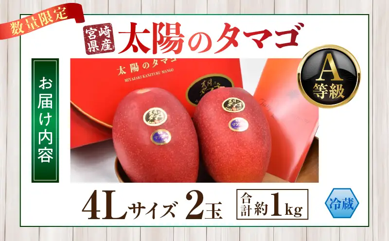 【2026年発送】【数量限定】宮崎県産 太陽のタマゴ A等級 4Lサイズ×2玉（合計約1kg）