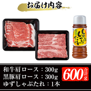 鹿児島 黒毛和牛 黒豚 しゃぶしゃぶ セット (300g×2P・計600g) たれ付き 牛肉 豚肉 国産【ナンチク】A1-v01