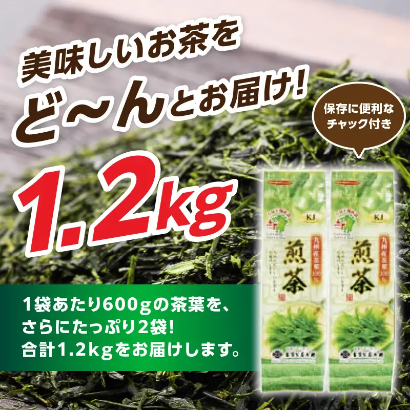 創業200年の老舗・古賀製茶本舗 九州八女工場直送お徳用煎茶1.2kg お茶 茶 八女茶 日本茶 煎茶 産地直送 たっぷり 大容量 チャック付き 福岡県 八女市 072-017