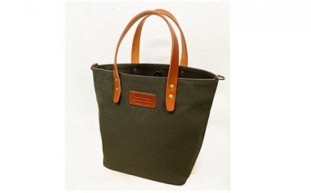 倉敷産帆布×本革　2way　トートバッグタグ(カーキ×ブラウン)◇