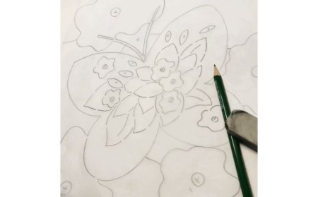 「花と蝶」手染め紅型パネル＜紅型作家＞新垣優香