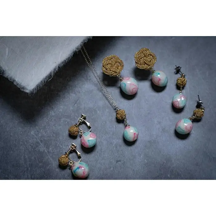 てまりふ×金沢箔ゴールド水引ピアスとネックレスのセット