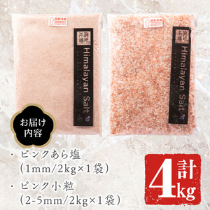 ピンク岩塩食用ピンクあら塩＆ピンク小粒セット(計4kg) ヒマラヤ岩塩 ピンク岩塩 岩塩 塩 食塩 調味料 ミネラル 粗塩 あら塩 小粒塩 熱中症対策【梅研本舗ジャパン】akn047-13