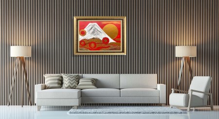 富士山溶岩パワーアート「赤輪の白富士」 絵画 アート