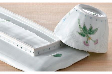 【波佐見焼】ねむの木 長角皿 プレート おしゃれな彫入りカップ 湯呑み 2個組 食器 皿 【藍水】 [GB29]  波佐見焼