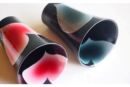 【陶器市特集】【波佐見焼】mignon ハート タンブラー 2個セット 赤・グレー 食器 皿 【紫明窯・作家はな】【陶藤】 [BE22]  波佐見焼