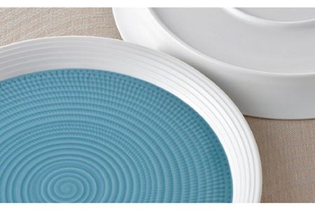 【波佐見焼】ブルースプレッド・キャラメルスプレッド 24cm 丸皿 プレート ペアセット 食器 皿 【一真窯】 [BB55]  波佐見焼