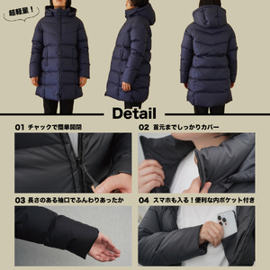 ダウン 高品質 ダウンコート 900フィルパワー レディース 日本製 Mind 超軽量 羽毛 Sサイズ ネイビー ダウンコート