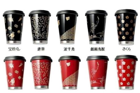 うるしモバイルタンブラー　宝尽くし・黒